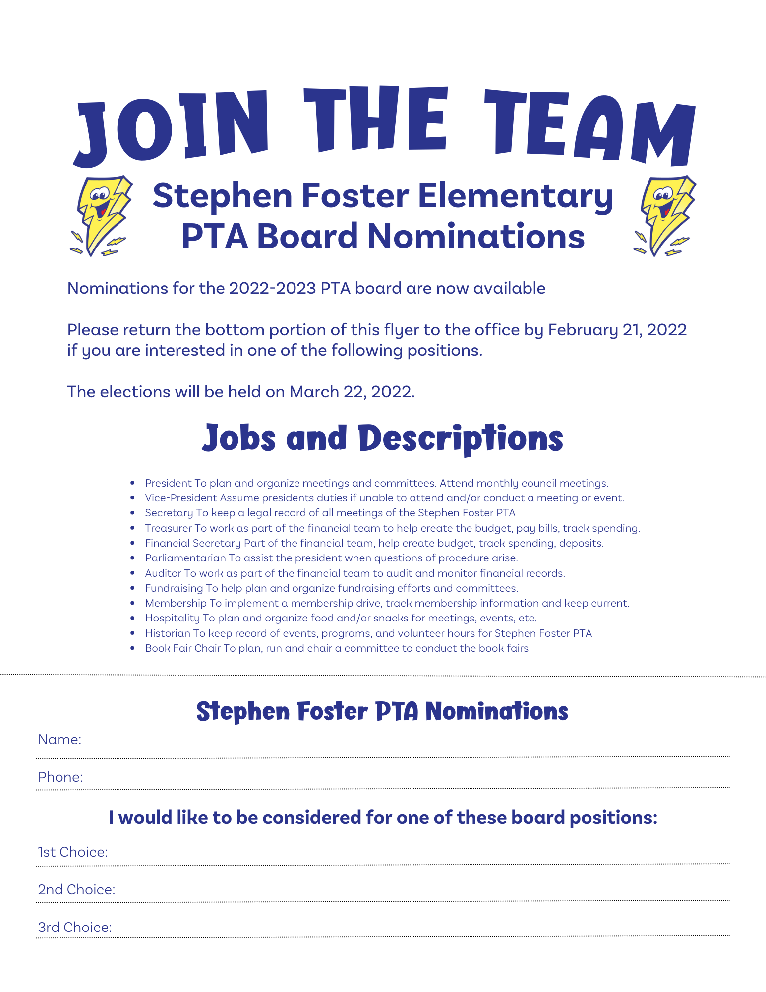 Flyers 2022 2023 Schedule 2022-2023 Pta Board Nominations | Stephen Foster Elementary Pta